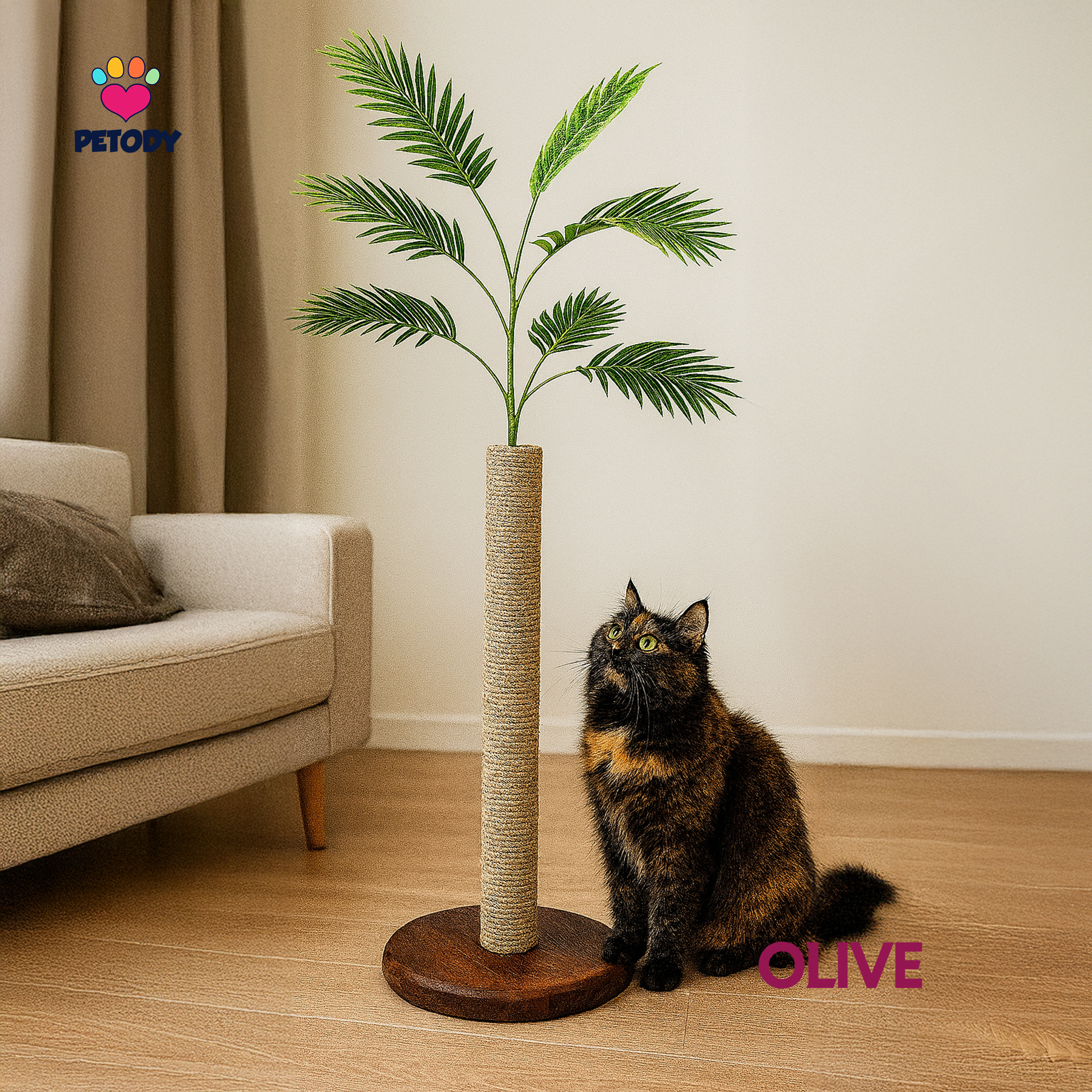 Petody- Olive Wooden Cat Scratching Tree